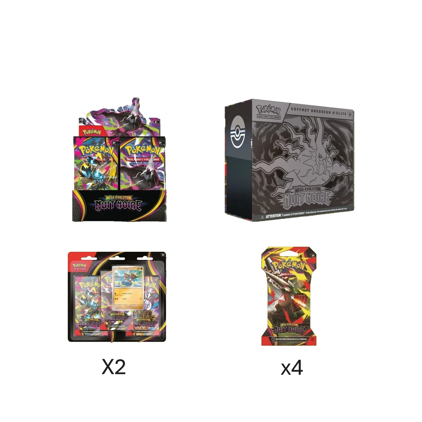Pokémon Bundle ME05 Nuit Noire x1 Display x1 ETB x2 Tripack x4 Blister Neuf FR