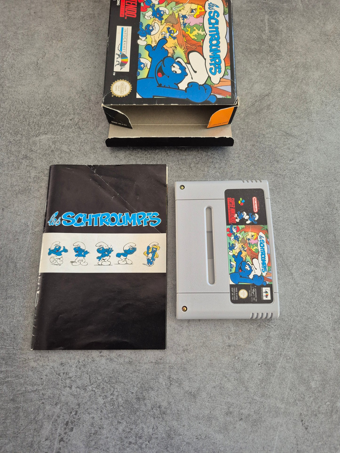 Jeux Super Nintendo Snes Les Schtroumpfs The Smurfen complet En Boîte FAH