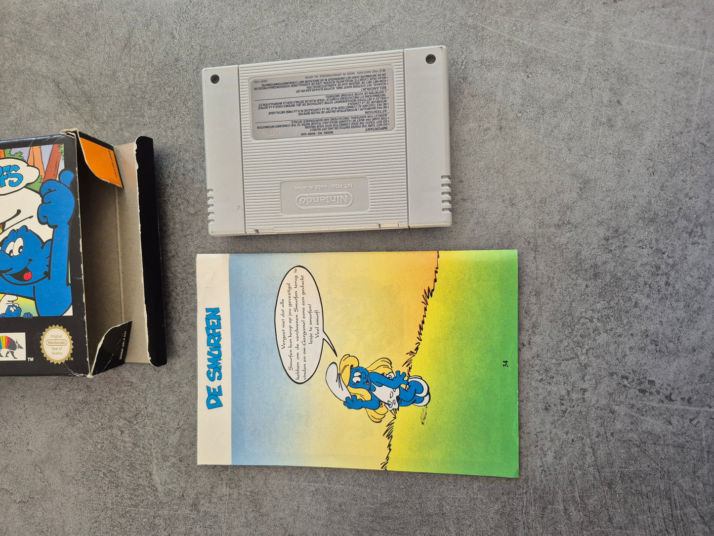 Jeux Super Nintendo Snes Les Schtroumpfs The Smurfen complet En Boîte FAH