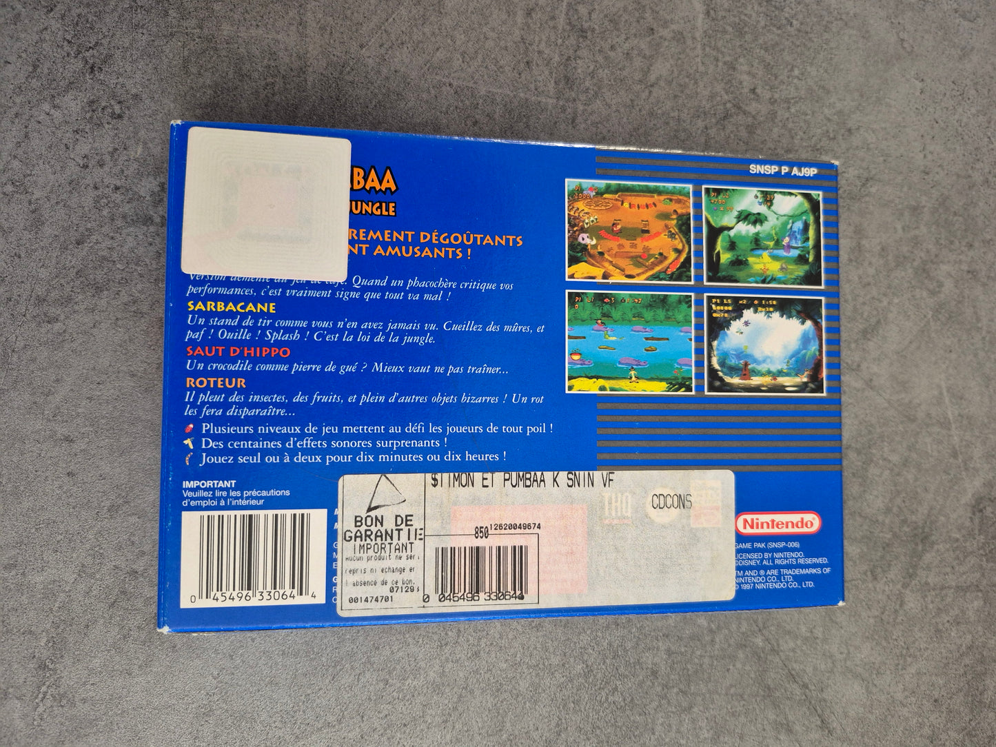 Jeu Super Nintendo Timon & Pumbaa s'éclatent dans la jungle - Pal FRA FAH très Bon état - Complet - Snes