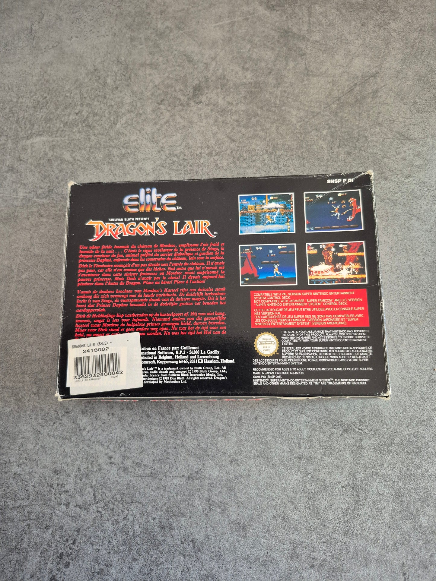 Jeu Dragon's Lair - Super Nintendo - SNES - PAL FAH - Sans Notice