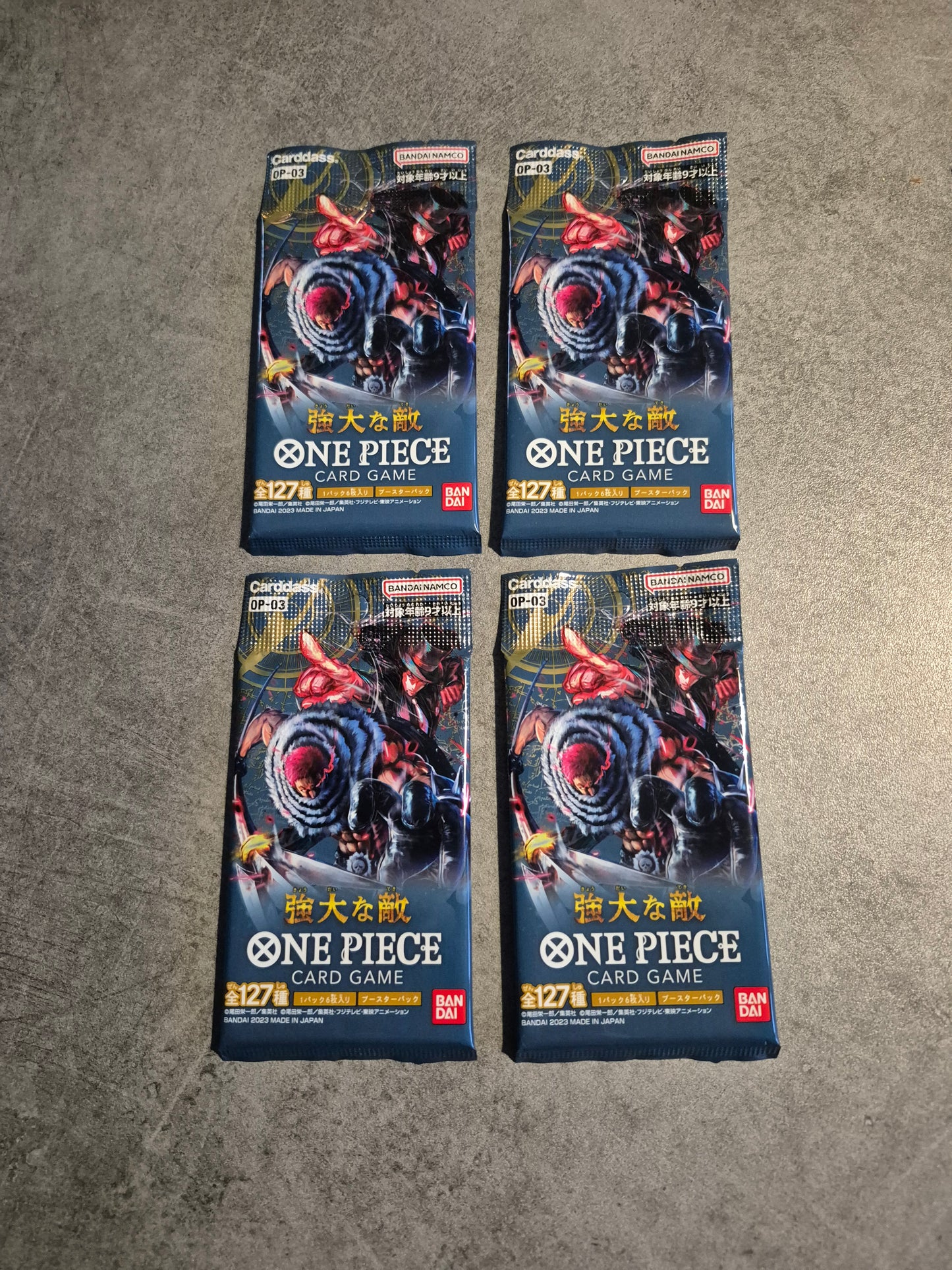 Lot de 4 boosters one piece Op03 mighty enemies neuf scellé japonais