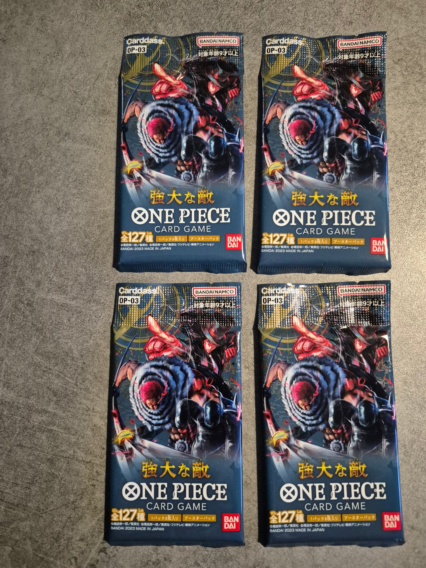 Lot de 4 boosters one piece Op03 mighty enemies neuf scellé japonais