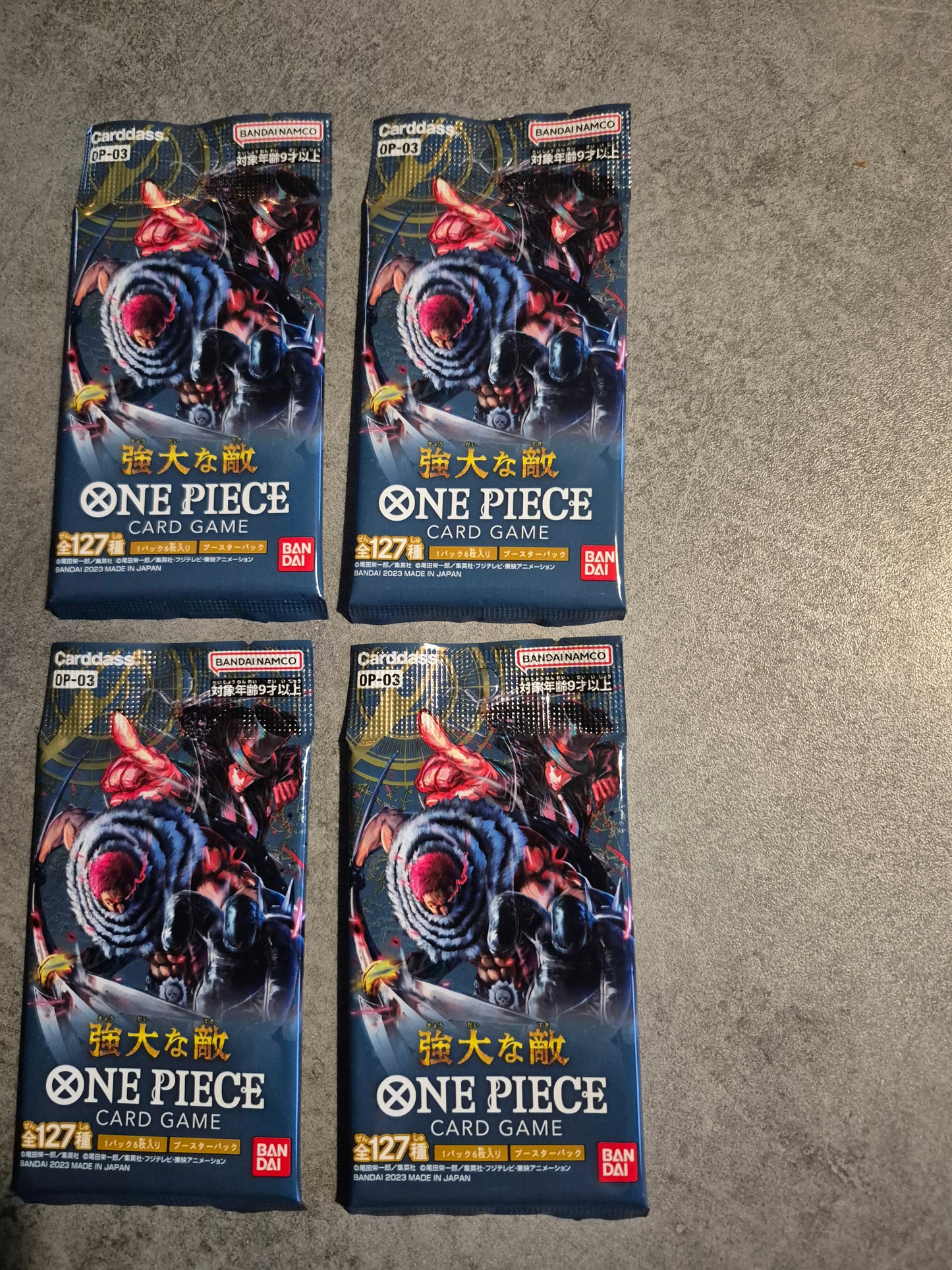 Lot de 4 boosters one piece Op03 mighty enemies neuf scellé japonais