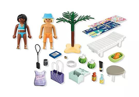Playmobil My Life 71908 - Couple vacanciers à la plage & transats - Neuf Scellé