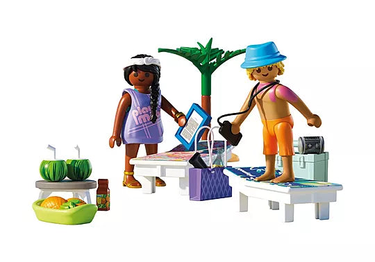 Playmobil My Life 71908 - Couple vacanciers à la plage & transats - Neuf Scellé