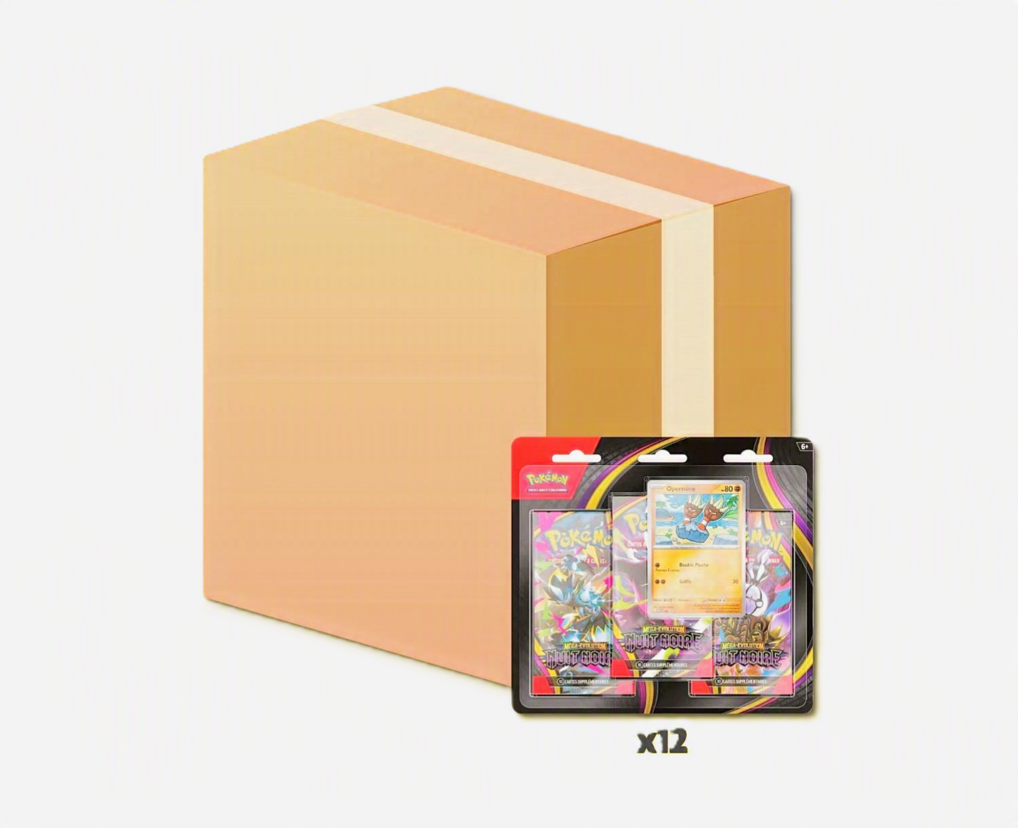 Case Pokémon Carton de 12 Tripack ME05 Nuit Noire Neuf FR Scellé Méga évolution