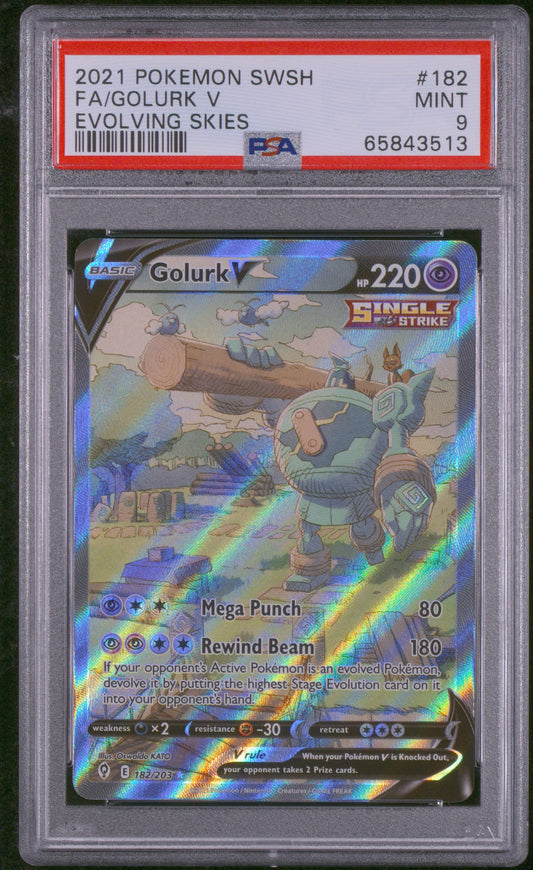 PSA 9 - Golurk V 182/203 Alternate Art - SWSH Evolving Skies - Pokemon TCG