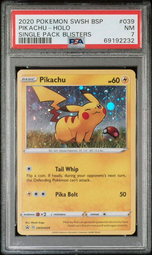 PSA 7 - Pikachu Holo Promo Single Pack Blisters - SWSH039 - Pokémon