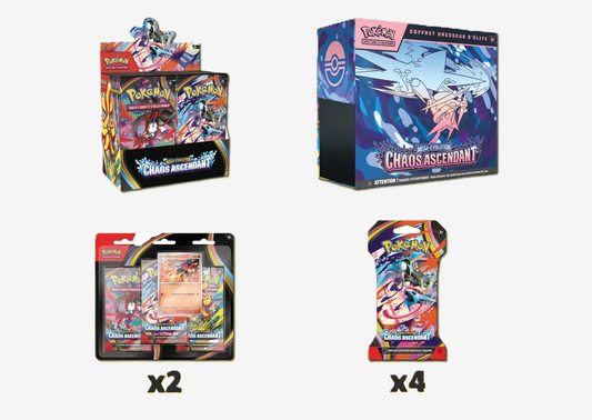 Pokémon Bundle ME04 Chaos Ascendant x1 Display x1 ETB x2 Tripack x4 Blister FR